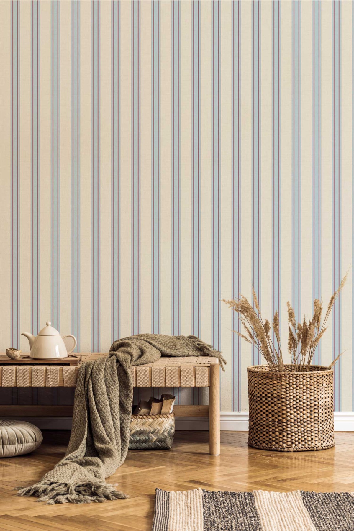 Hampton Stripe - Sky Blue &#038; Burgundy | WALLPAPER