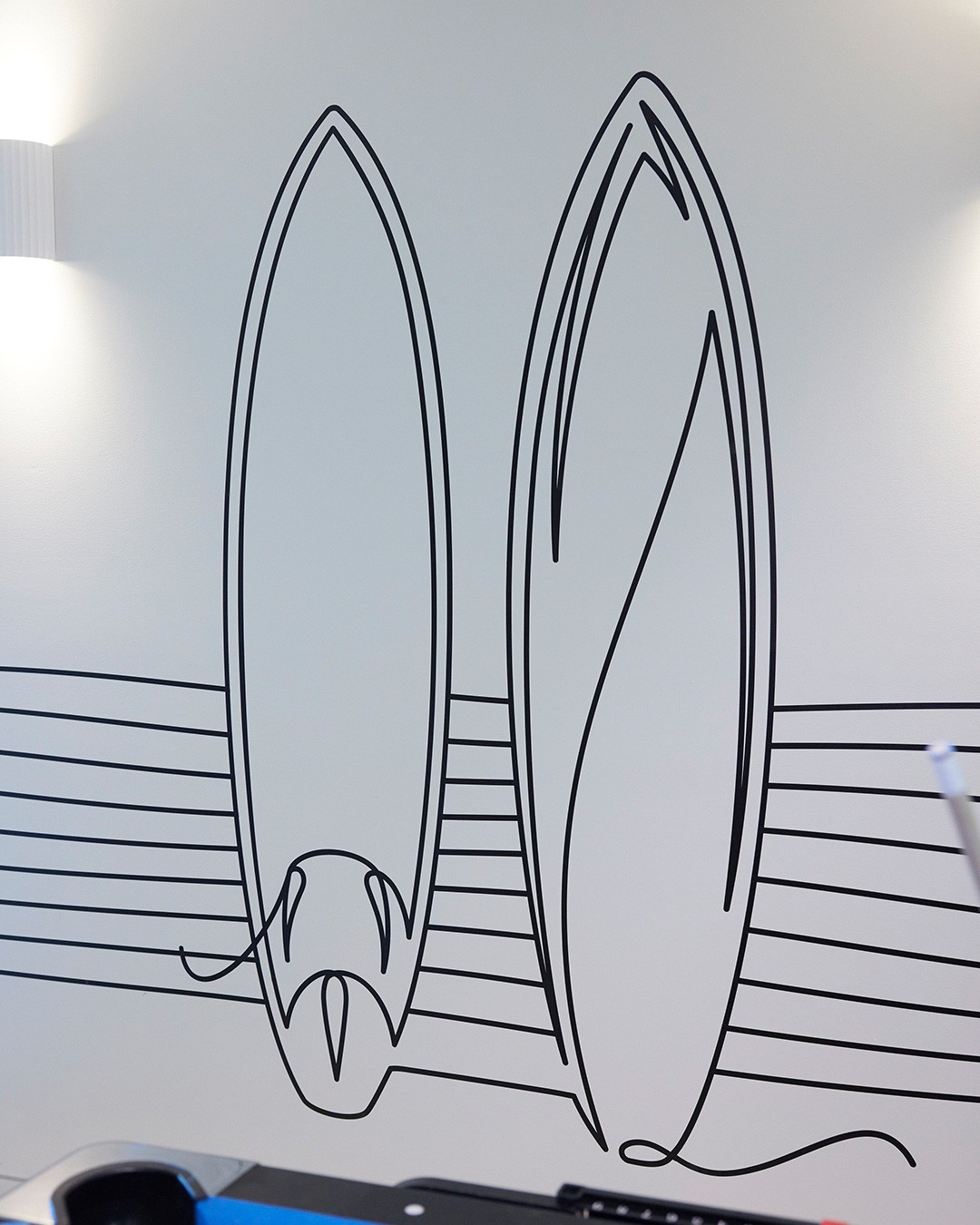 Surfboard + Waves Line Art - Black | Decals