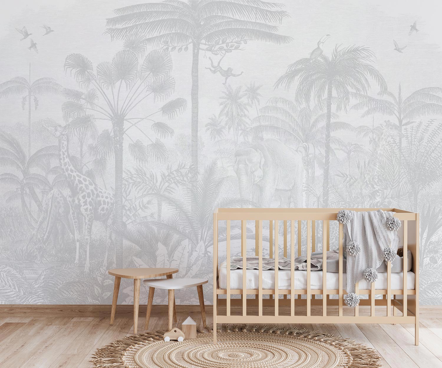 Animal Jungle Fiesta - Light Grey | WALLPAPER