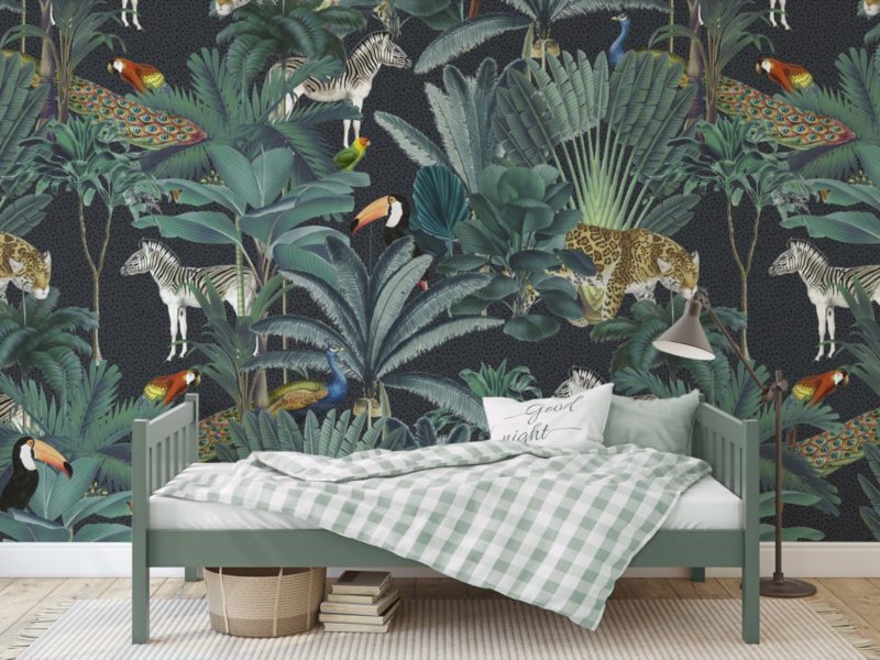 Animal Palm Jungle - Grey + Dots | WALLPAPER - Grafico Group