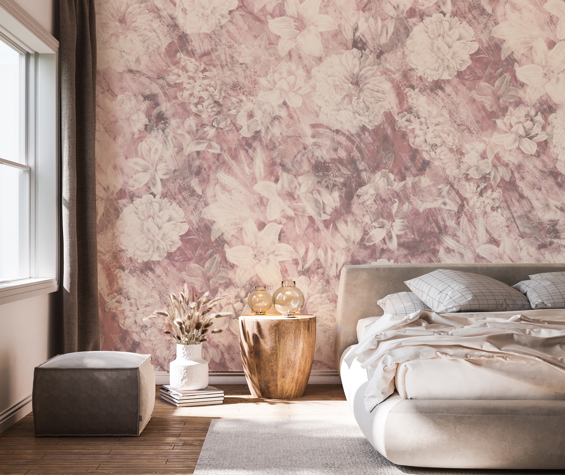 Distressed Floral - Dusty Pink