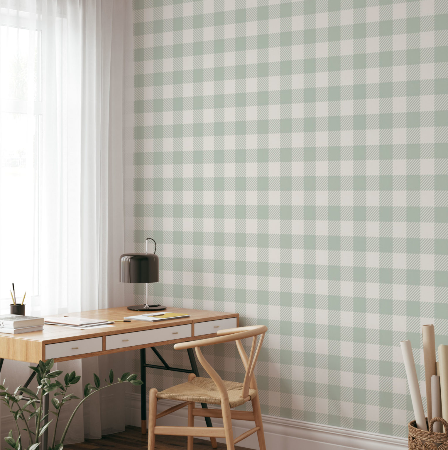 Gingham Check - Type 1 - Sage Green | WALLPAPER - Grafico Group