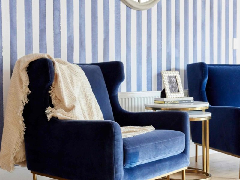 Watercolour Stripes - Navy Blue | WALLPAPER - Grafico Group