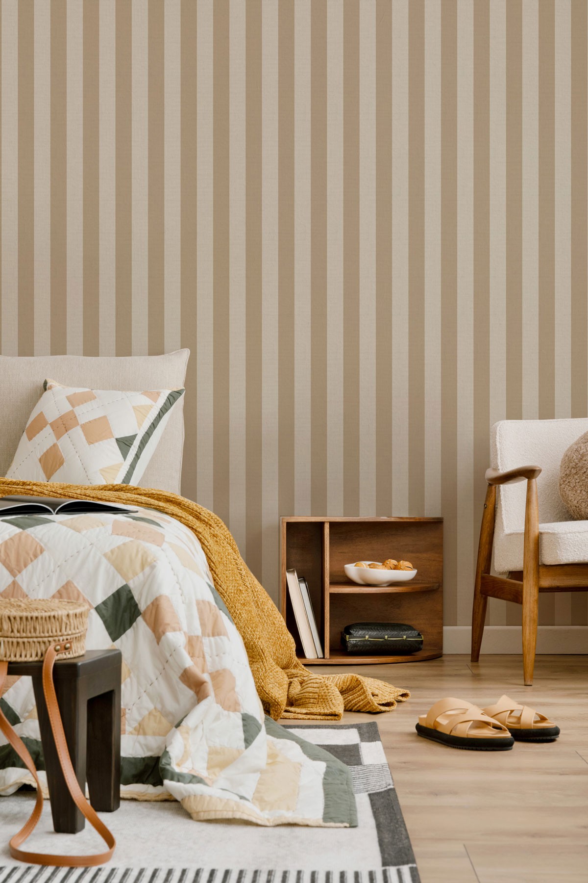 Striped Linen 60mm - Caramel  | WALLPAPER