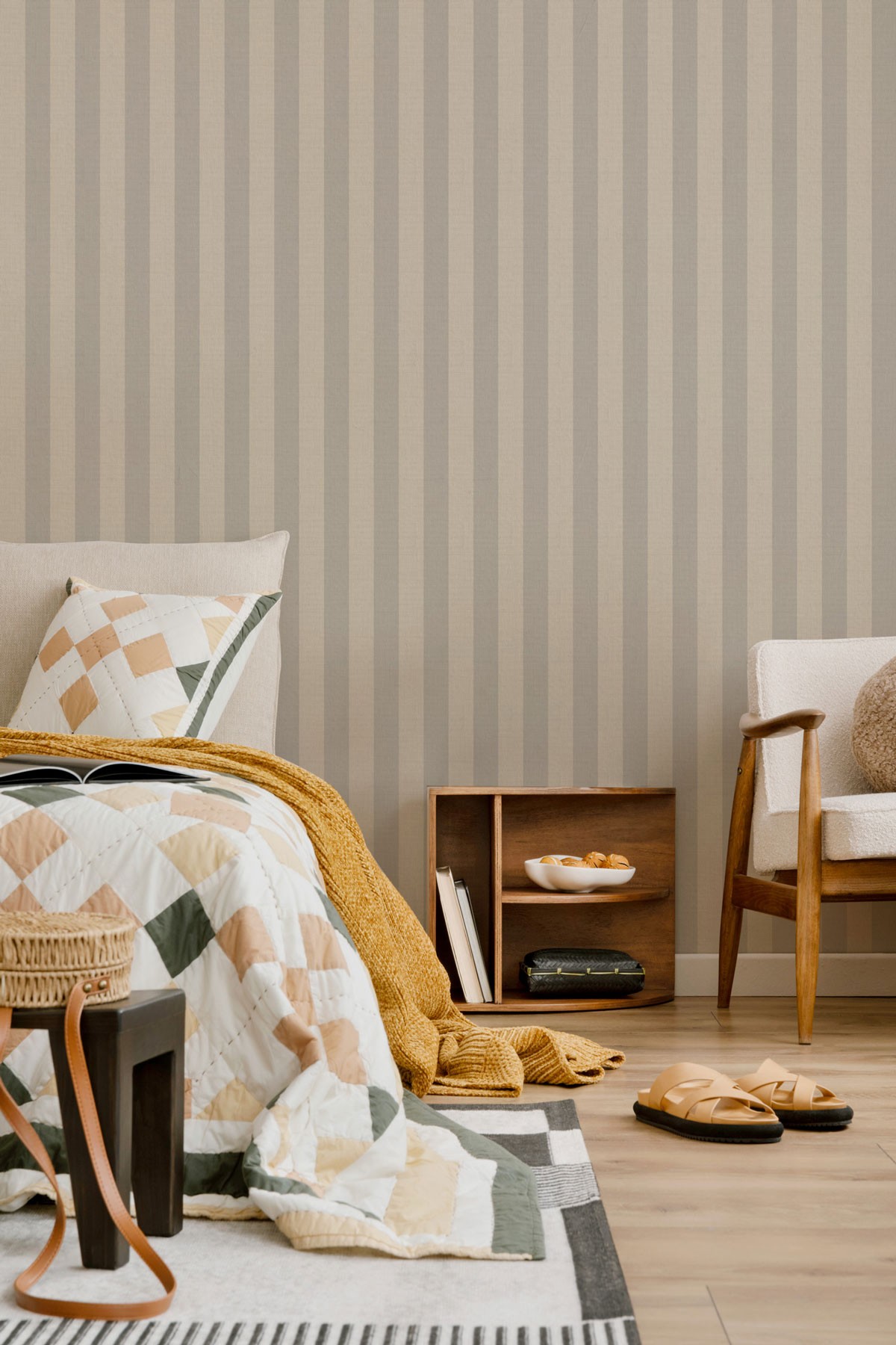 Striped Linen 60mm - Light Grey | WALLPAPER