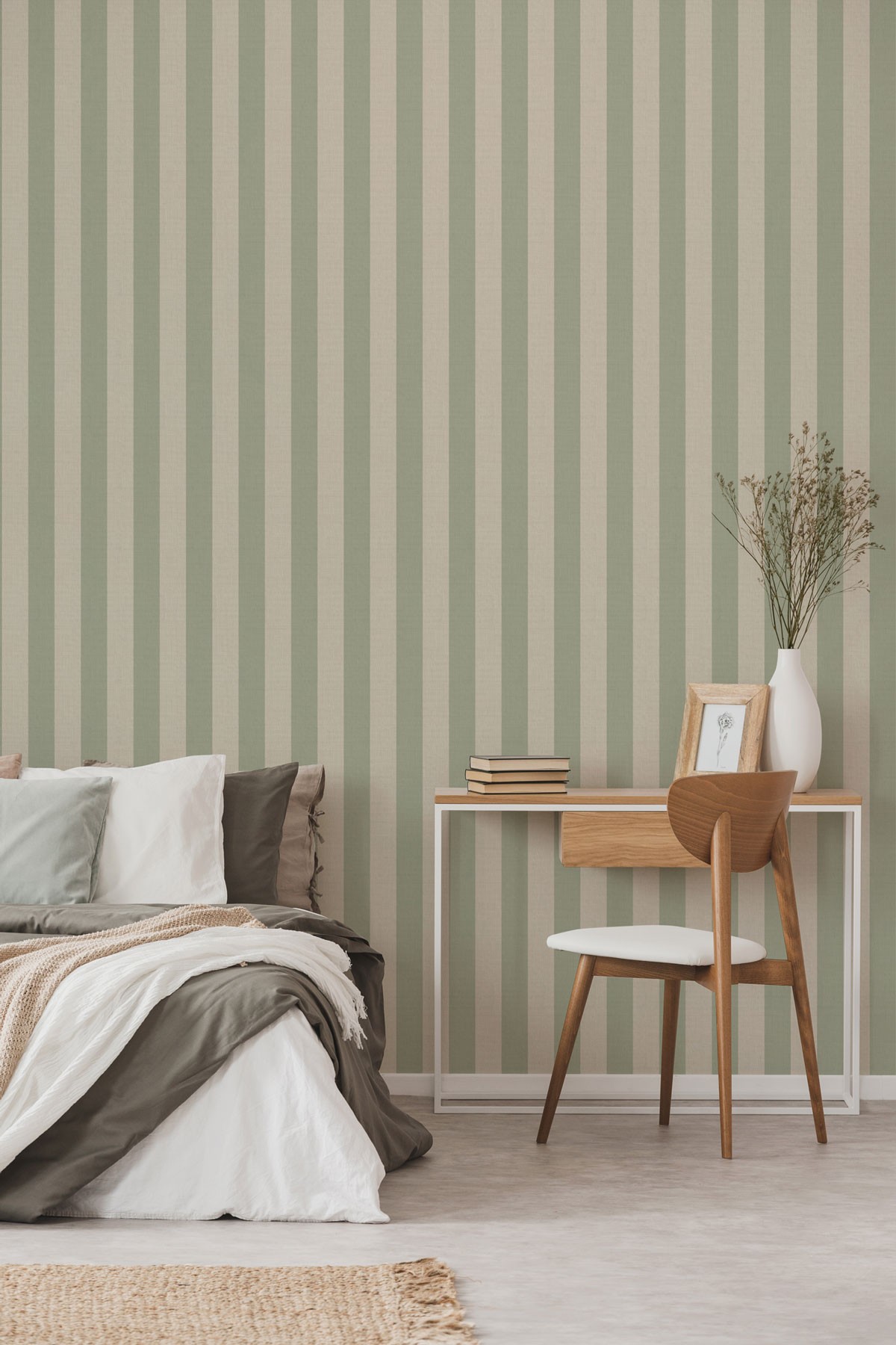 Striped Linen 60mm - Sage Green | WALLPAPER