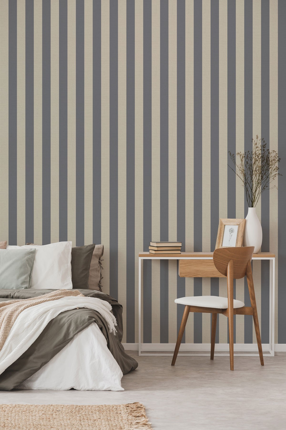 Striped Linen 60mm - Steel Blue | WALLPAPER