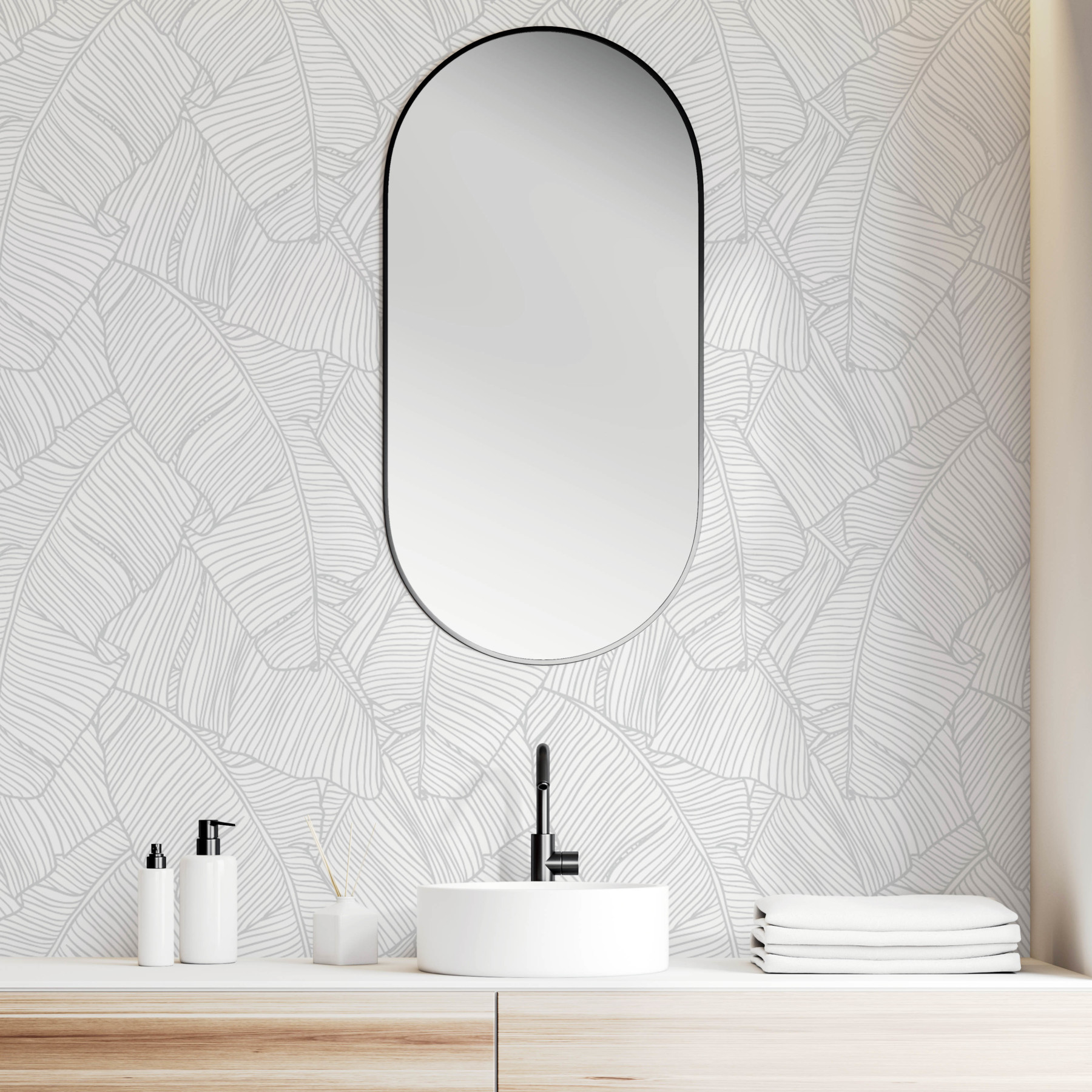 Tropical Leaf Outline - Grey | WALLPAPER